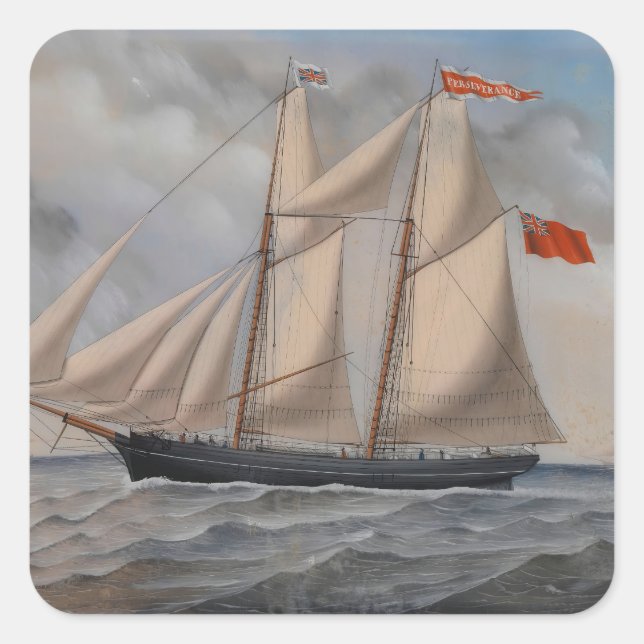 Adesivo Quadrado Inglês brig 'Perseverança de Fowey (Frente)