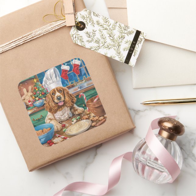 Adesivo Quadrado Inglês Cocker Spaniel Baking: Natal (Presentear)