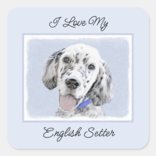 Adesivo Quadrado Inglês Setter Blue Belton pintando arte canina