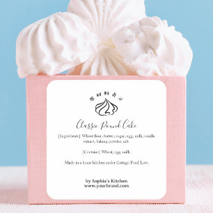 Adesivo Quadrado Ingrediente de Padaria de Creme Chantilly Minimali