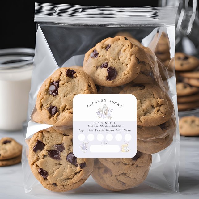 Adesivo Quadrado Ingredientes de alerta de alergia à padaria de bol (Criador carregado)