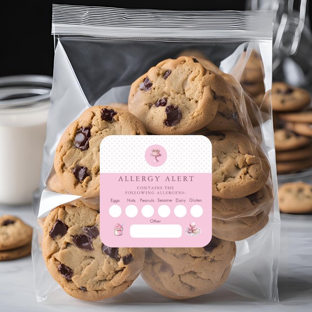 Adesivo Quadrado Ingredientes de alerta de alergia à padaria de bol (Criador carregado)