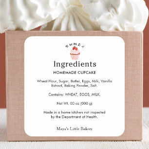 Adesivo Quadrado Ingredientes de Cupcake de Morango Rústico Produto