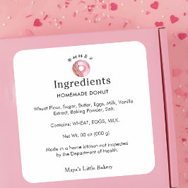 Adesivo Quadrado Ingredientes de Donut Rosa Fofo Rústico Produto