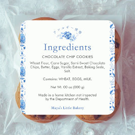 Adesivo Quadrado Ingredientes de Padaria em Azul Marinho Damask Pro