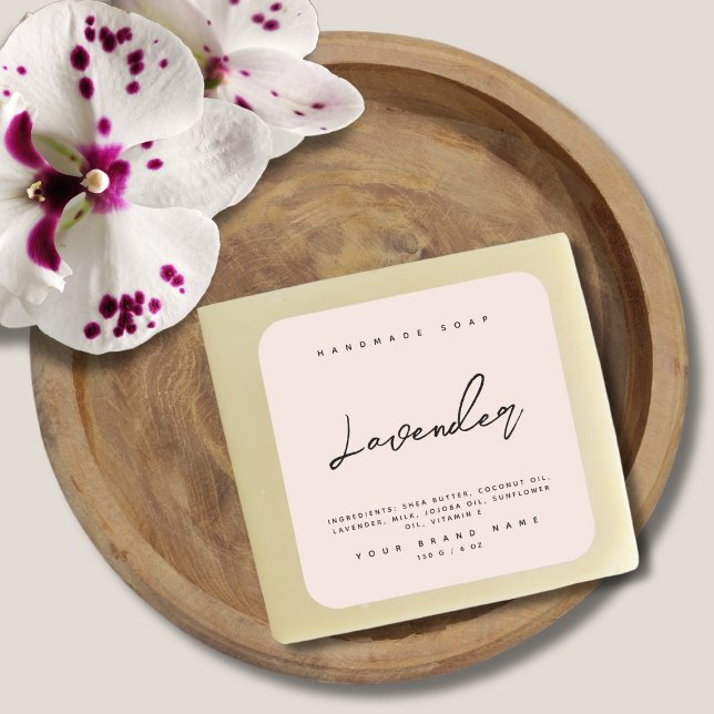 Adesivo Quadrado Ingredientes de sabonete artesanal moderno rosa ru (Pink simple script soap label template)