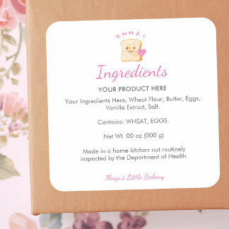 Adesivo Quadrado Ingredientes do Pão Kawaii Padaria Rosa Produto