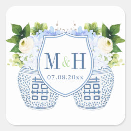 Adesivo Quadrado Iniciais De Chinoiserie Azul E Branca E Casamento 