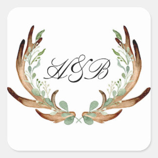 Adesivo Quadrado Iniciais em aquarela de galhada e videira