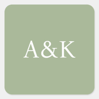 Adesivo Quadrado Iniciais Personalizadas em Casamento Verde Sage