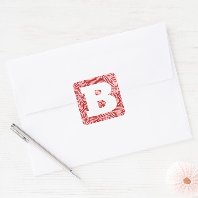 Adesivo Quadrado Inicial de Scribbleprint Vermelho (Envelope)