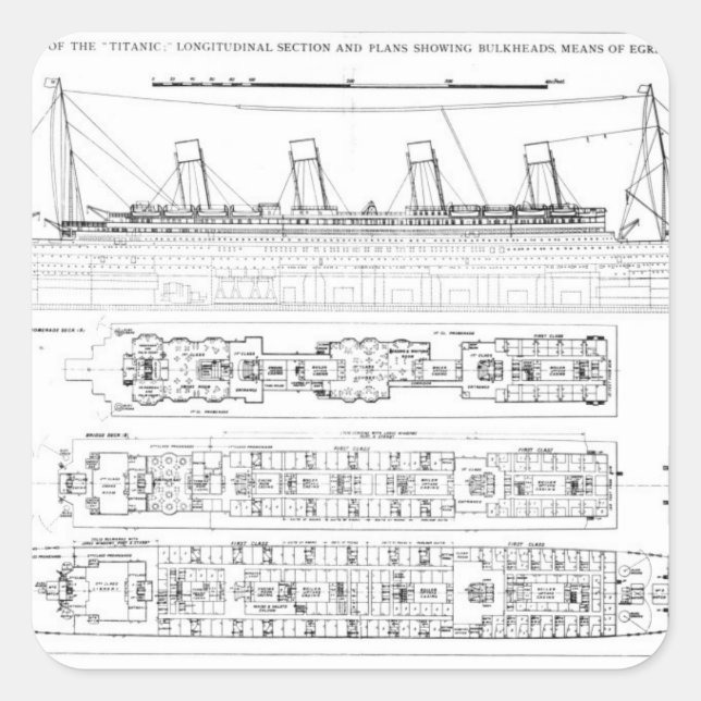 Adesivo Quadrado Inquérito sobre a Perda do Titanic: Seção Cruzada (Frente)