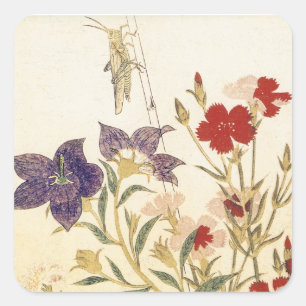 Adesivo Quadrado Insetos e flores por Utamaro