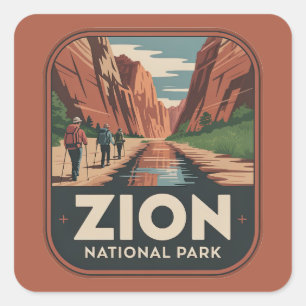 Adesivo Quadrado Insígnia Retro do Parque Nacional de Zion
