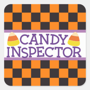 Adesivo Quadrado "Inspetor de Doces" Xadrez Padrão de Halloween