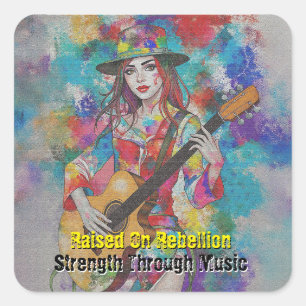 Adesivo Quadrado Inspiração Abstrato de Arte Guitarista Personaliza