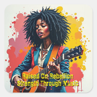 Adesivo Quadrado Inspiração de Arte Guitarista de Mulher Negra Pers