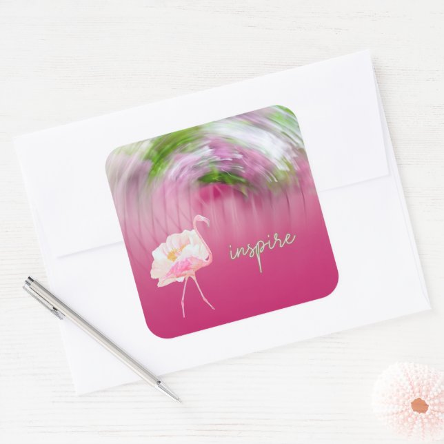 Adesivo Quadrado Inspiração de Dação Inspiradora Flamingo Rosa (Envelope)