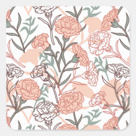Adesivo Quadrado Inspirado na Natureza Floral: Padrão de Flor de Cr