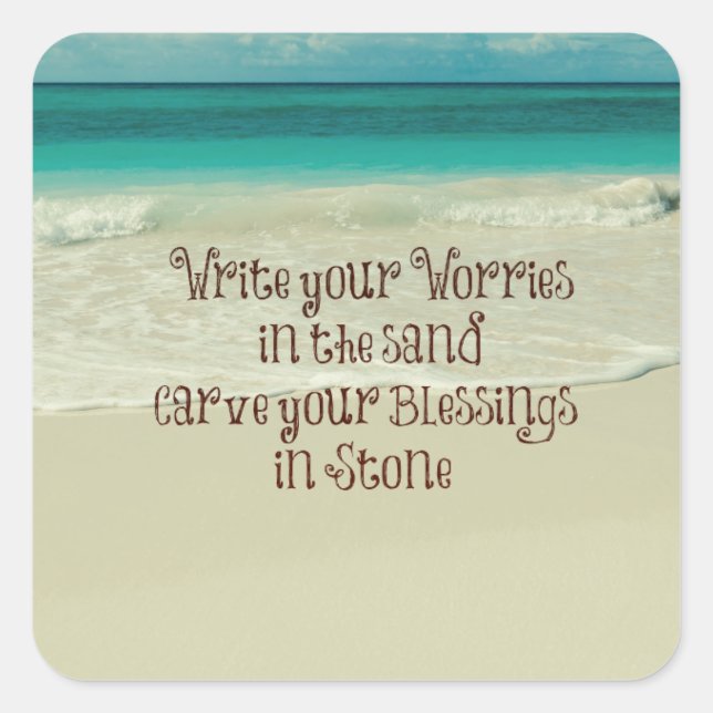 Adesivo Quadrado Inspirational Carve as suas bençãos em uma citação (Frente)