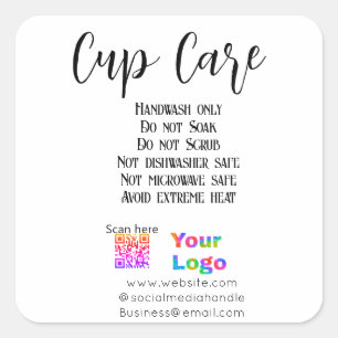 Adesivo Quadrado Instruções de cuidado com a Taça adiciona detalhes