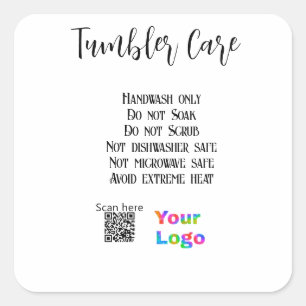 Adesivo Quadrado Instruções de tratamento de Tumbler adicionam logo