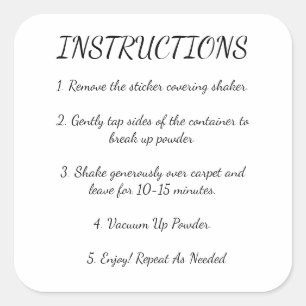 Adesivo Quadrado Instruções para desodorizador de tapetes