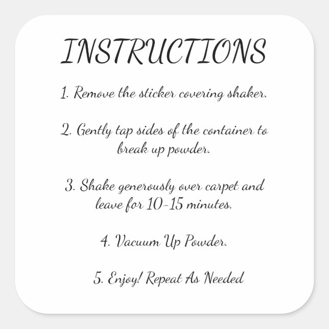 Adesivo Quadrado Instruções para desodorizador de tapetes (Frente)