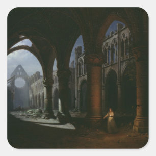 Adesivo Quadrado Interior de uma abadia nas ruínas, 1848