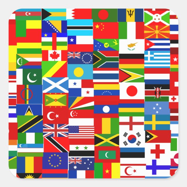 Adesivo Quadrado International World Wide Flag Collage (Frente)