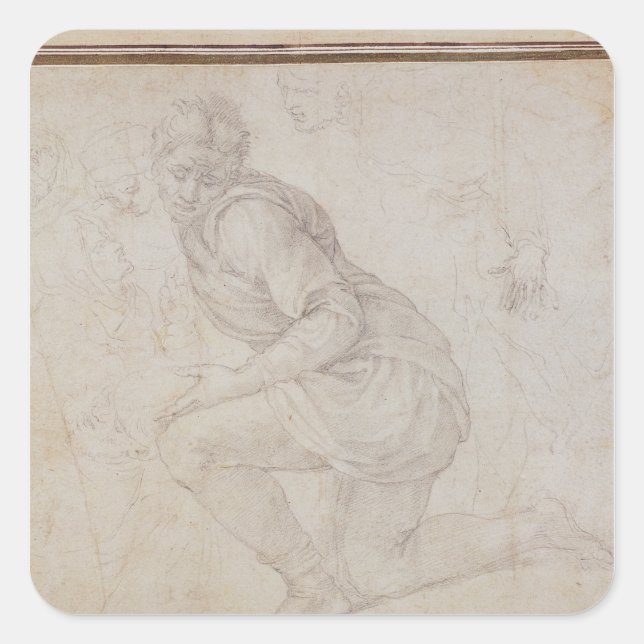 Adesivo Quadrado Inv. 5211-75 Fawkener Recto Kneeling man (Frente)