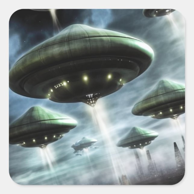 Adesivo Quadrado Invasão do Saucer Voador (Frente)
