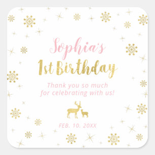 Adesivo Quadrado Inverno maravilhoso, Dourado Personalizado, Aniver