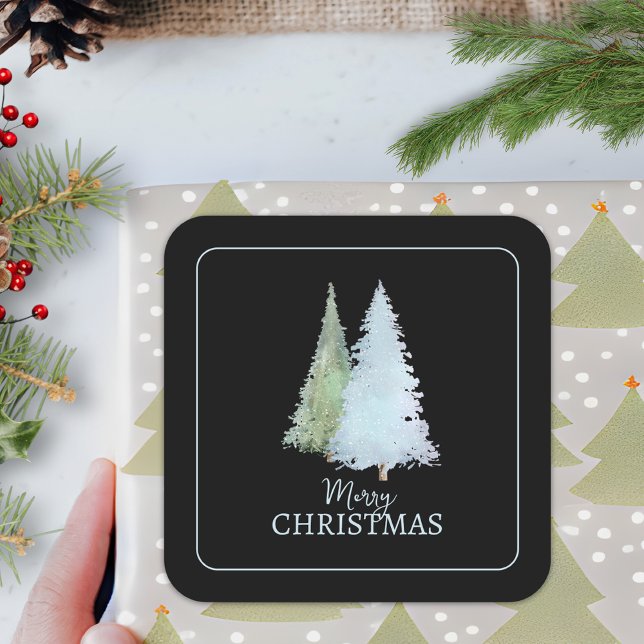 Adesivo Quadrado Inverno Nórdico Personalizado de Aquarela Natal Pr (Criador carregado)