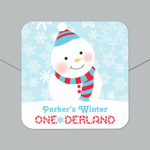 Adesivo Quadrado Inverno ONEderland Boneco de Neve Floco de Neve
