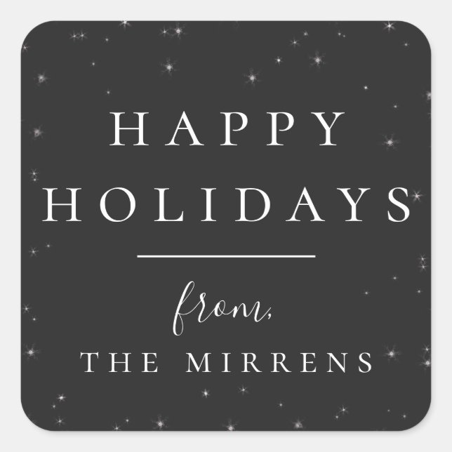 Adesivo Quadrado Inverno Ortográfico | Vinheta de férias em preto (Frente)