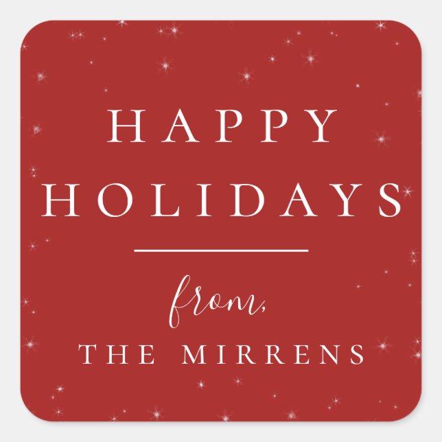 Adesivo Quadrado Inverno Ortográfico | Vinheta de férias vermelha (Frente)