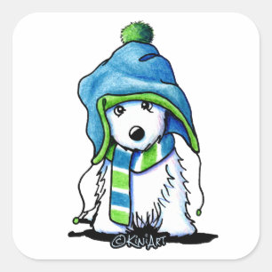 Adesivo Quadrado Inverno pequenino Westie de KiniArt