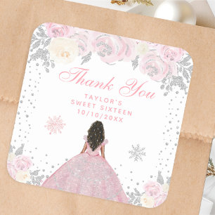 Adesivo Quadrado Inverno Rosa Princesa de Pele Morena Doce Dezessei