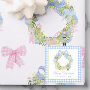 Adesivo Quadrado Invólucro de Wreath do Noturcracker de Watercolor 