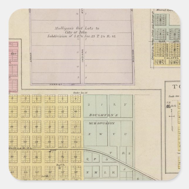 Adesivo Quadrado Iola, Torrance e Kellogg, Kansas (Frente)