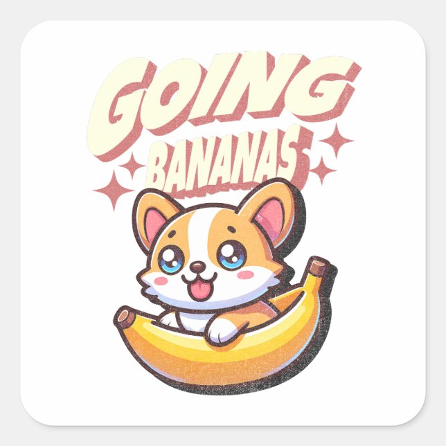 Adesivo Quadrado Ir para Bananas Engraçado Corgi (Frente)