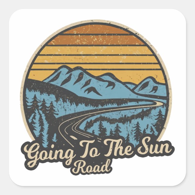 Adesivo Quadrado Ir Para O Retro Sun Road Montana (Frente)