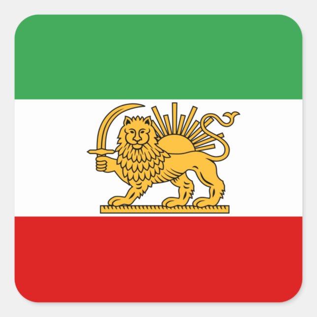 Adesivo Quadrado Irã, bandeira persa com Leão, Xá do Irã (Frente)