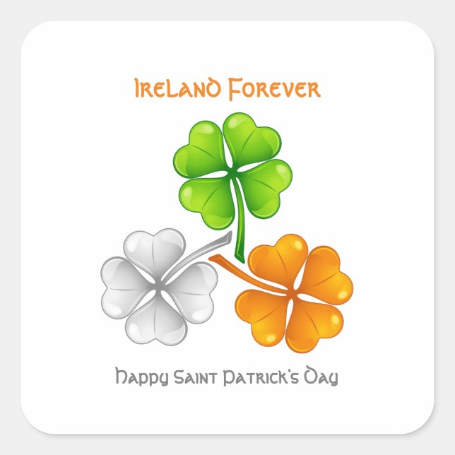 Adesivo Quadrado Ireland Forever Lucky Shamrock (Frente)