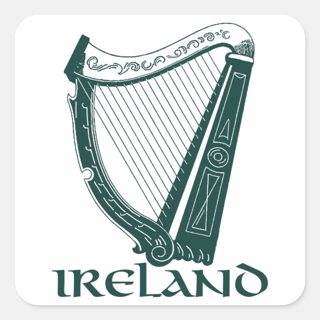Adesivo Quadrado Ireland Harp Design, Irish Harp (Frente)