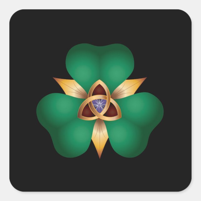 Adesivo Quadrado Irish Clover e Trinity Knot Charm Square Sticker (Frente)