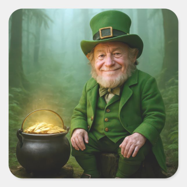 Adesivo Quadrado Irish Leprechaun with a Pot of Gold (Frente)