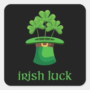 Adesivo Quadrado Irish Lucky Shamrock Clover Leprechaun Green Hat