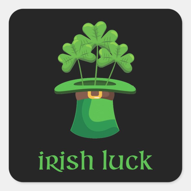 Adesivo Quadrado Irish Lucky Shamrock Clover Leprechaun Green Hat (Frente)